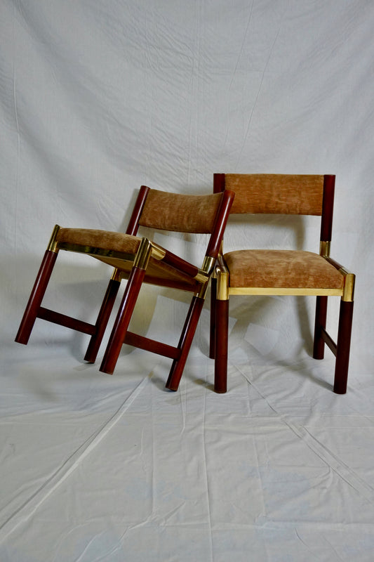 Stühle aus Mahagoni und Messing von Pierre Jolliet ⎜ 1970er