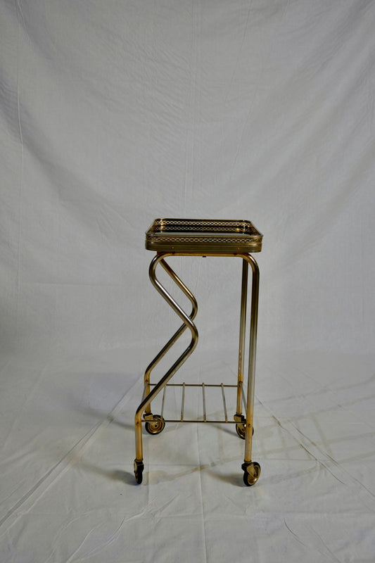 Gold metal side table / serving trolley with formica top ⎜ 1950s/60s