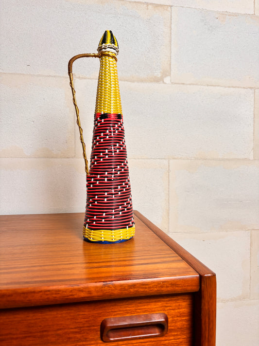 Bouteille décorative en fil Scoubidou – 1 anse & bouchon ⎜ Années 1960/70