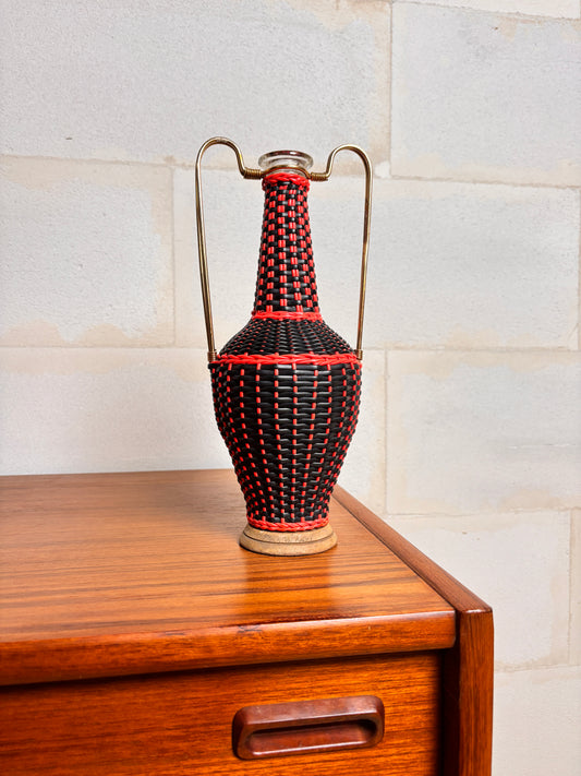 BOUTEILLE DÉCORATIVE EN FIL SCOUBIDOU AVEC 2 ANSES - SANS BOUCHON ⎜ Années 1960/70