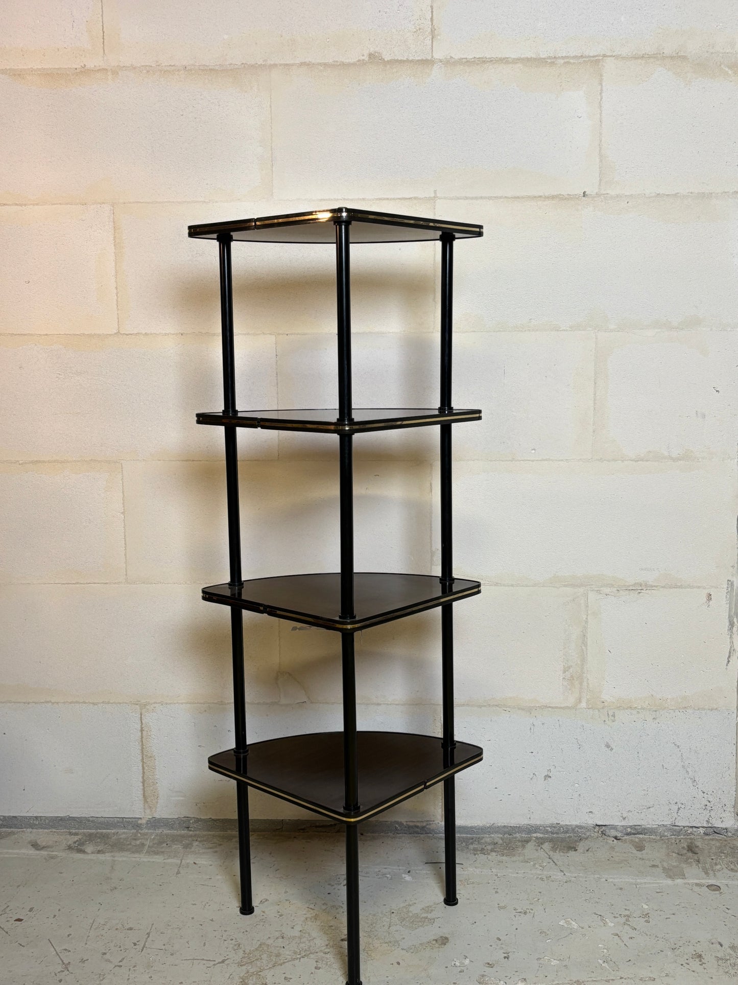 Étagère d’angle vintage en formica noir I Années 60/70