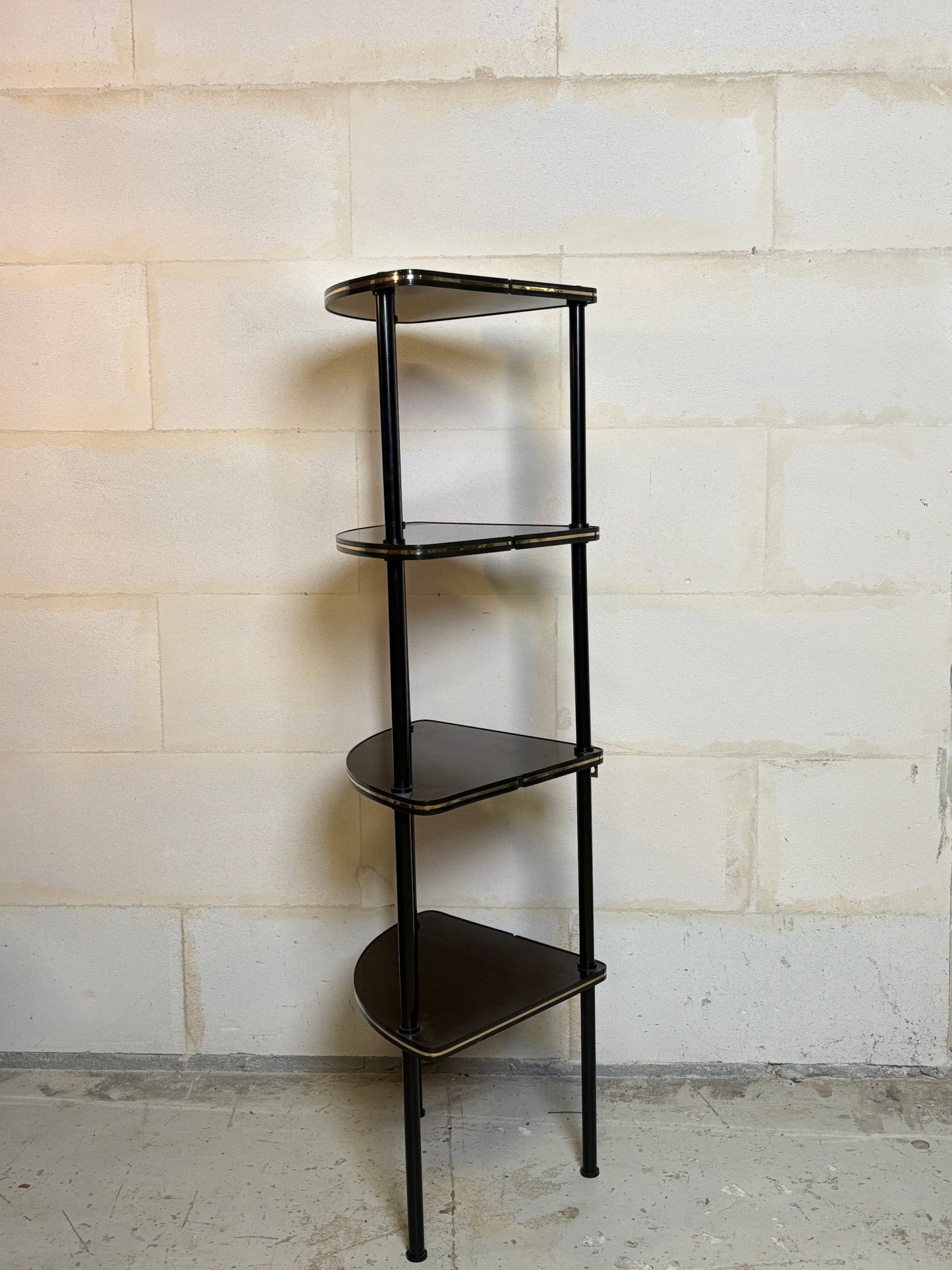 Étagère d’angle vintage en formica noir I Années 60/70