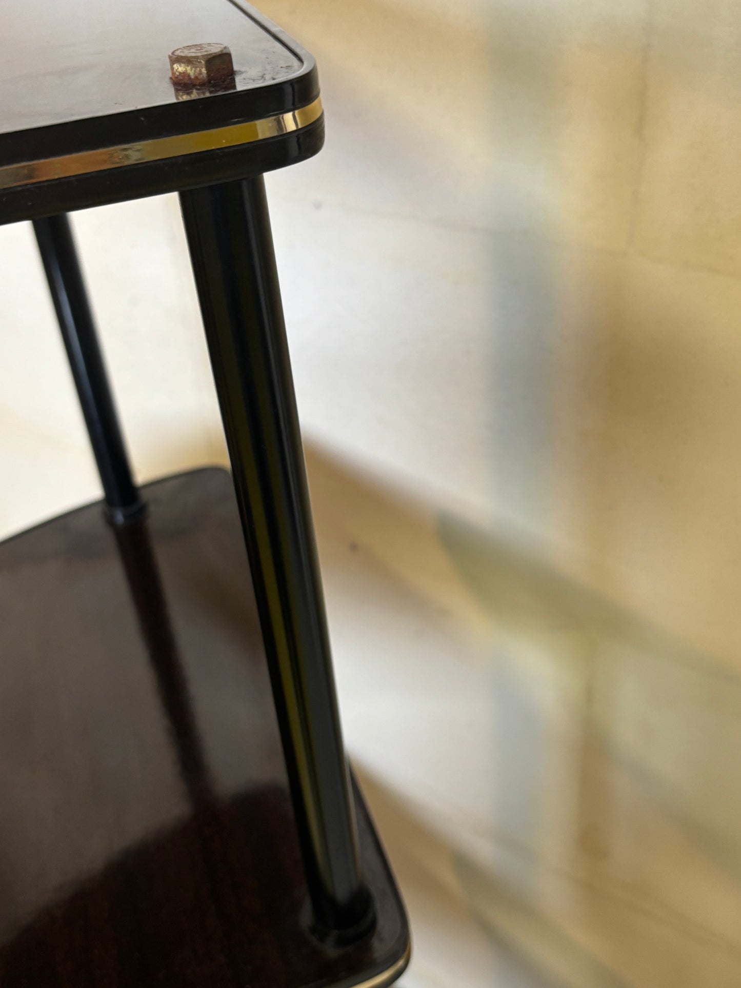 Étagère d’angle vintage en formica noir I Années 60/70