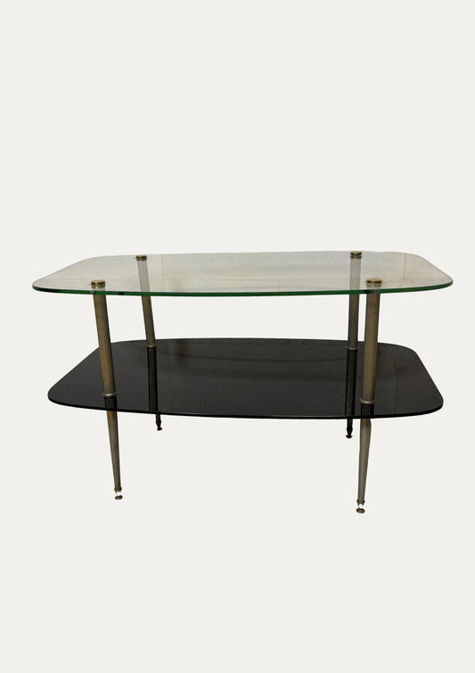 Table Basse Ovale en Verre  Saint-Gobain & Laiton ⎜ Années 1960