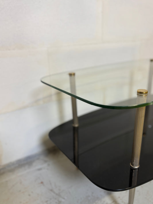 Table Basse Ovale en Verre  Saint-Gobain & Laiton ⎜ Années 1960
