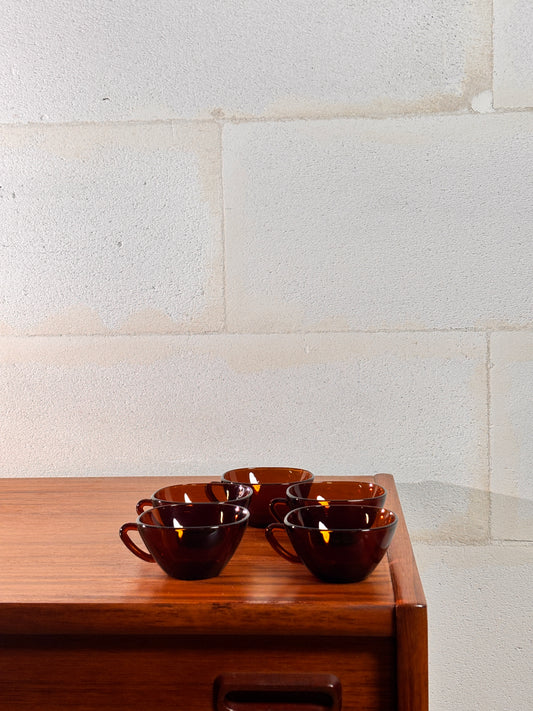 Lot de 5 Tasses à Café Vereco Ambre ⎜ Années 1970