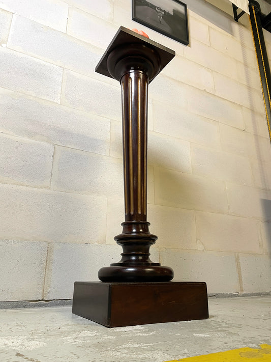 Neo-Classical Blackened Carved Wood Pillar Stand, Square Base, Conical Shaft with Gilded Fluting ⎜ Period Late 19th Century