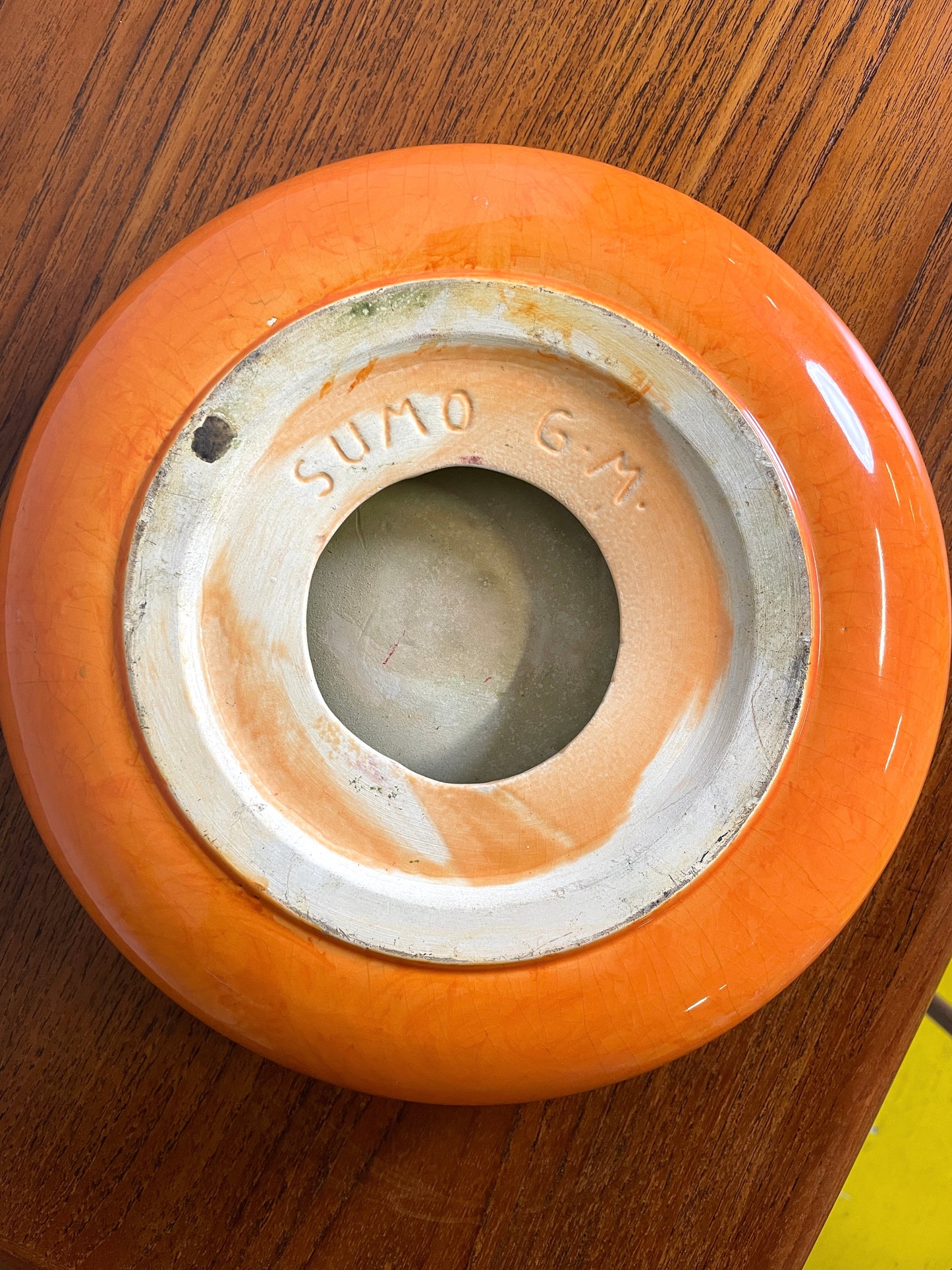 Vide-Poche / Cendrier Émaillé Orange SUMO G.M. ⎜ années 60