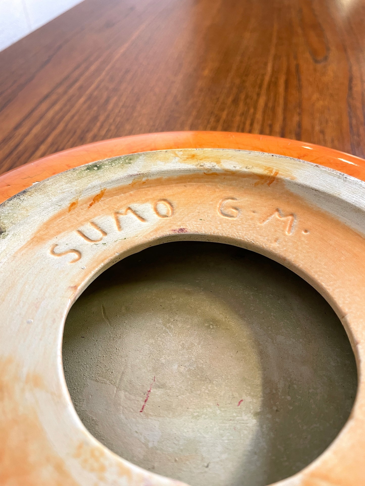 Vide-Poche / Cendrier Émaillé Orange SUMO G.M. ⎜ années 60