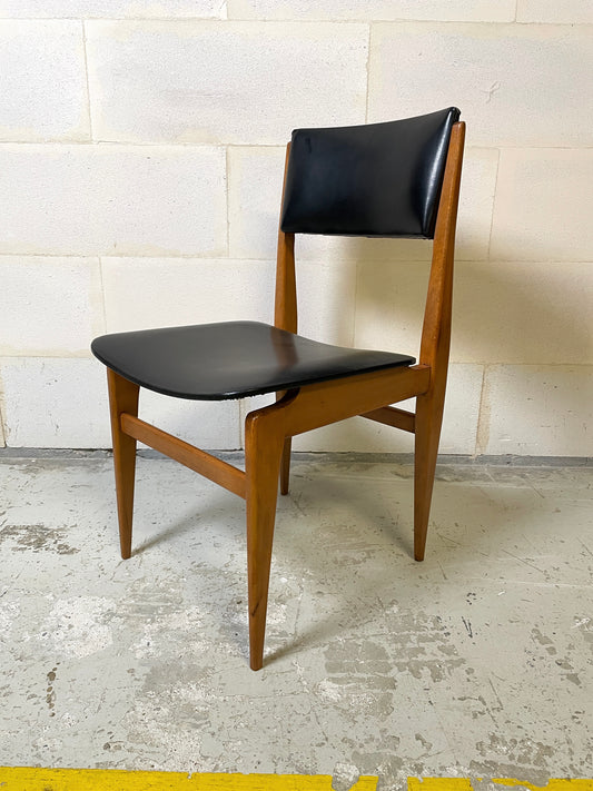 Lot de 6 Chaises Style Scandinave en Skaï Noir et Teck ⎜ Années 1960
