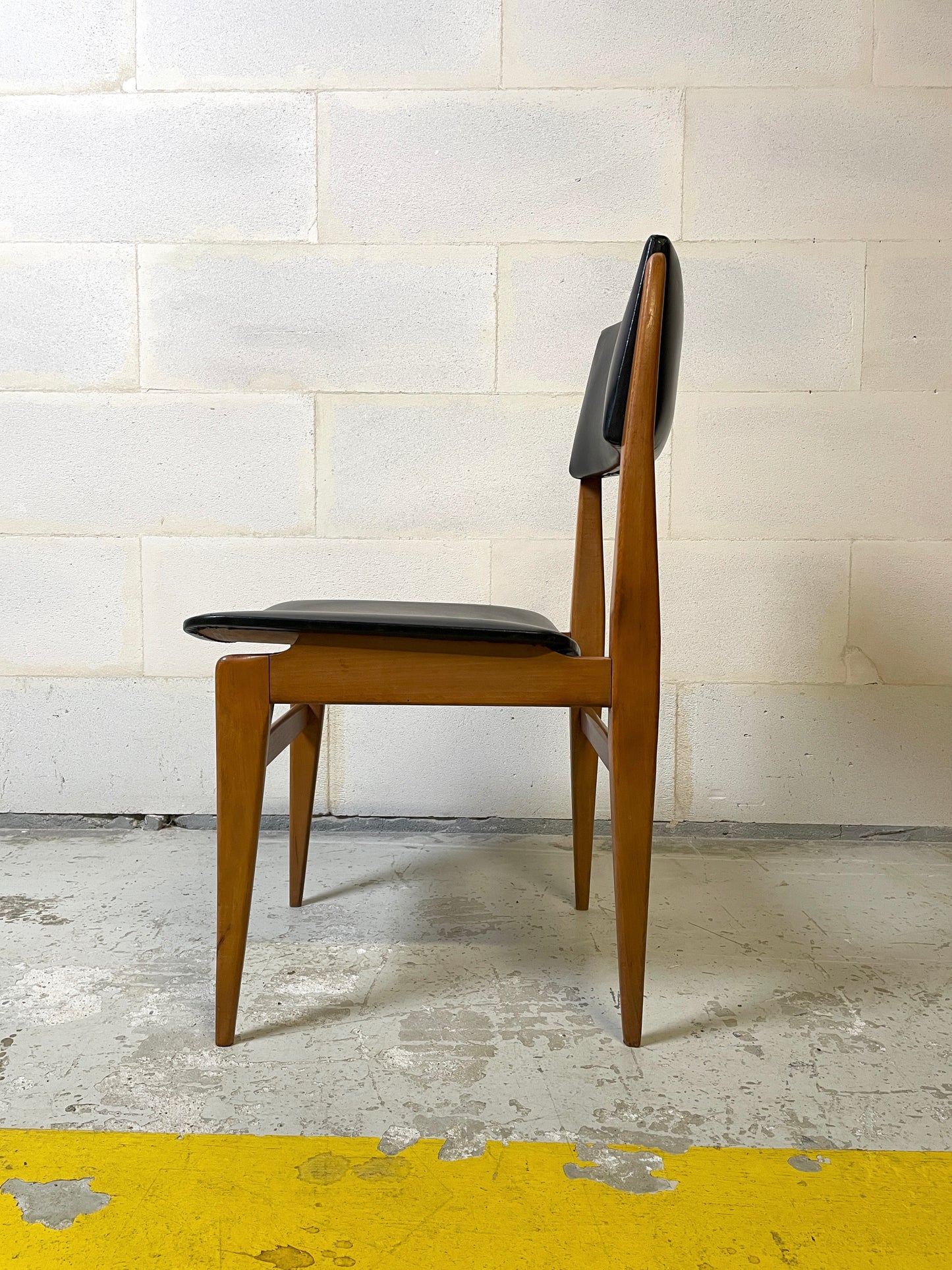 Lot de 6 Chaises Style Scandinave en Skaï Noir et Teck ⎜ Années 1960