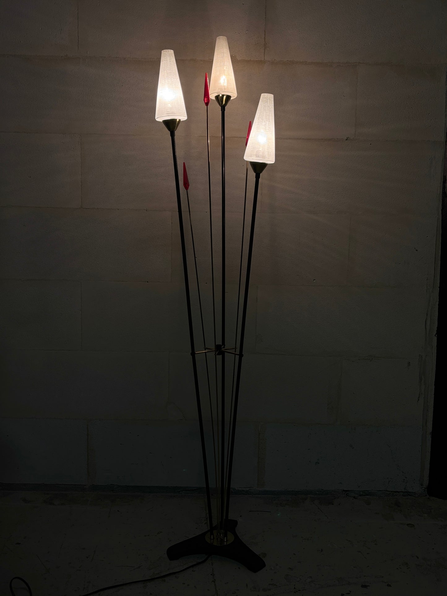 Lampe roseaux vintage à 3 feux I Années 1950-60