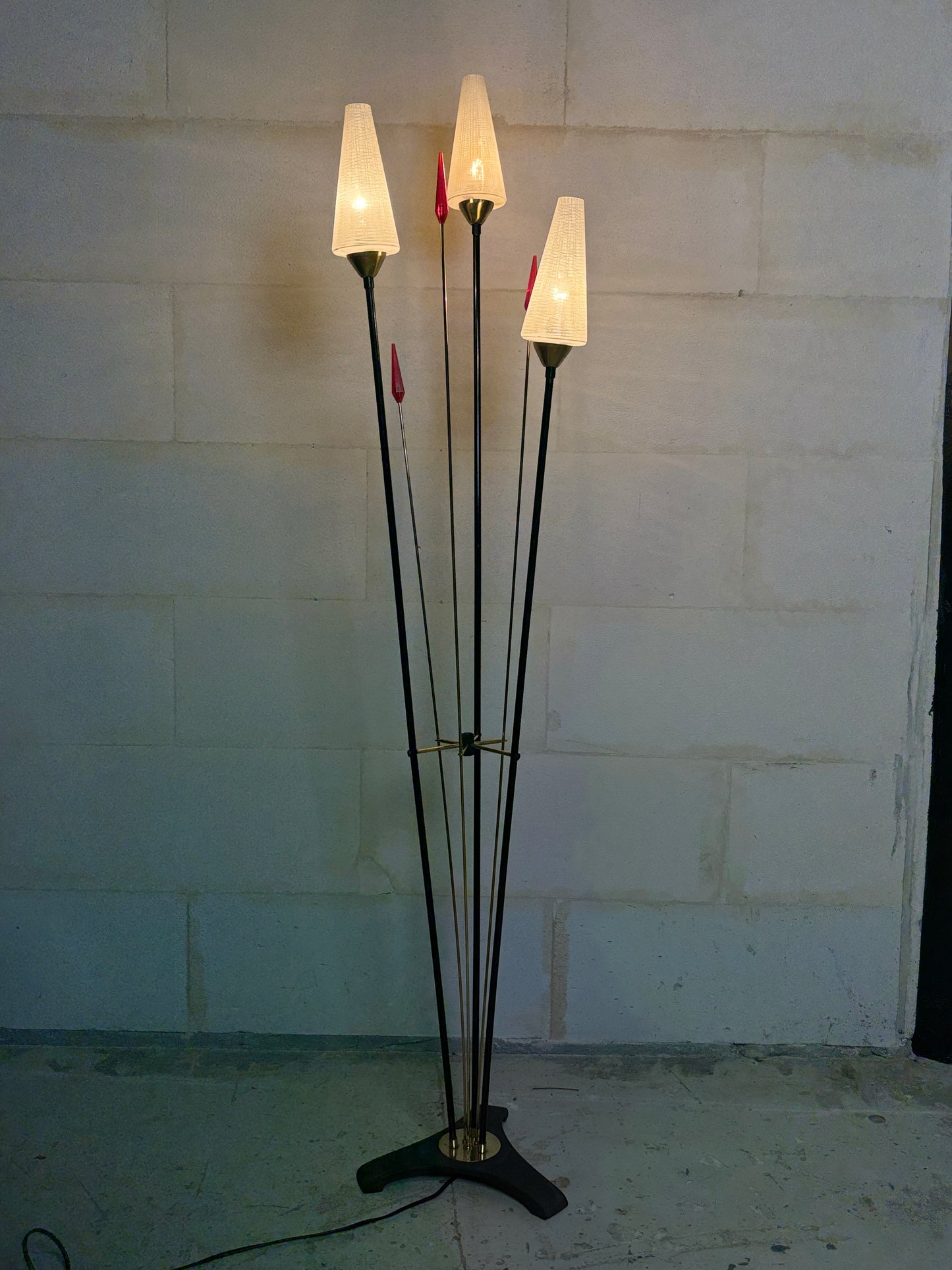 Lampe roseaux vintage à 3 feux I Années 1950-60