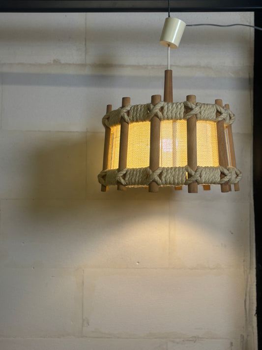 Suspension vintage scandinave en corde tressée I années 60-70
