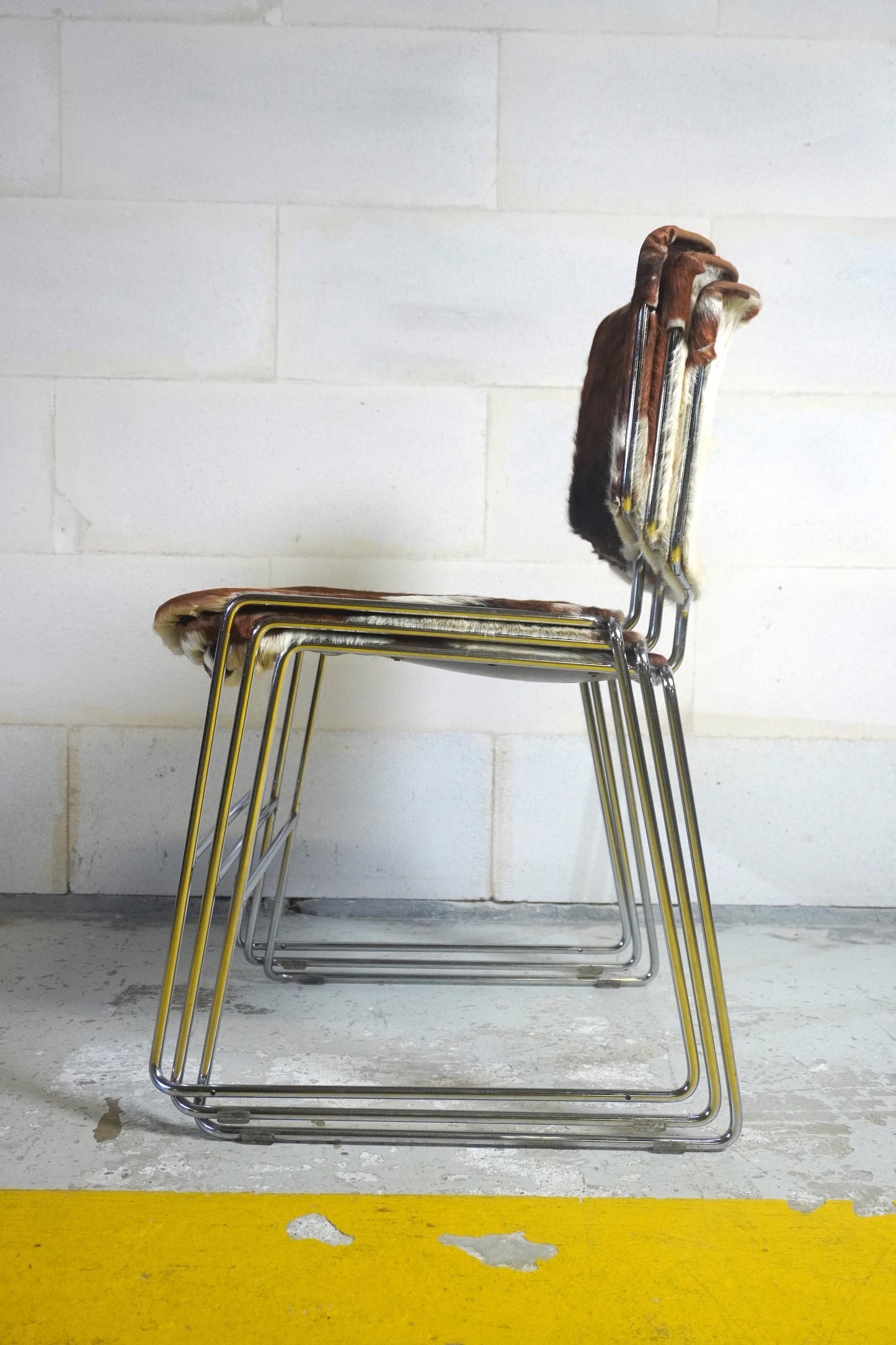 Lot de 3 Chaises Max Stacker pour Steelcase STRAFOR peau de vache ⎜ années 1980