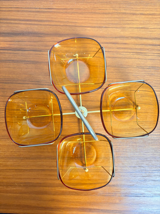 Plateau Apéritif Vintage de Vereco Verre Ambré et Metal Doré ⎥ années 1970