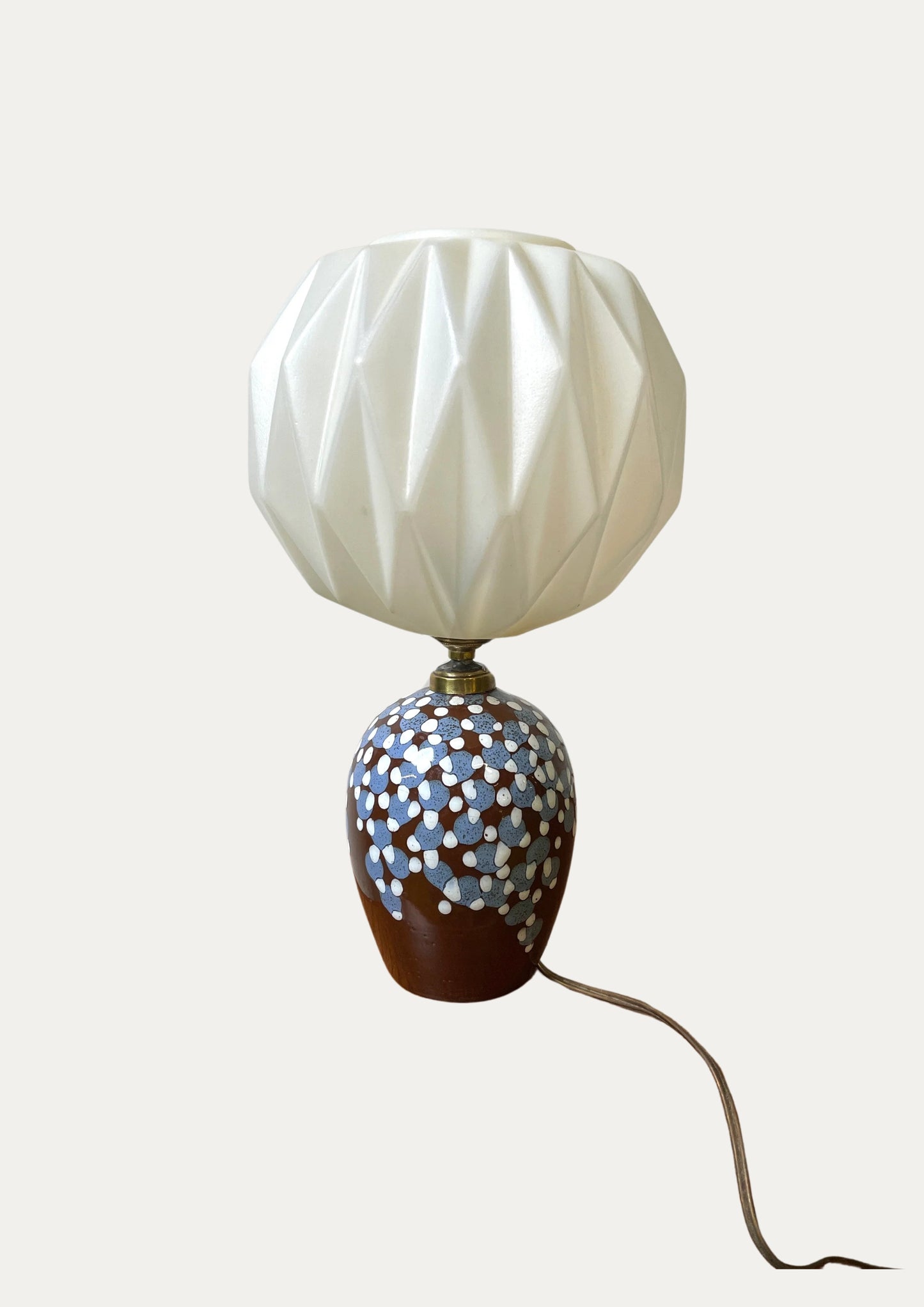 Lampe de Chevet / à Poser en Céramique Émaillée et abat-jour origami en plastique ⎜ années 70