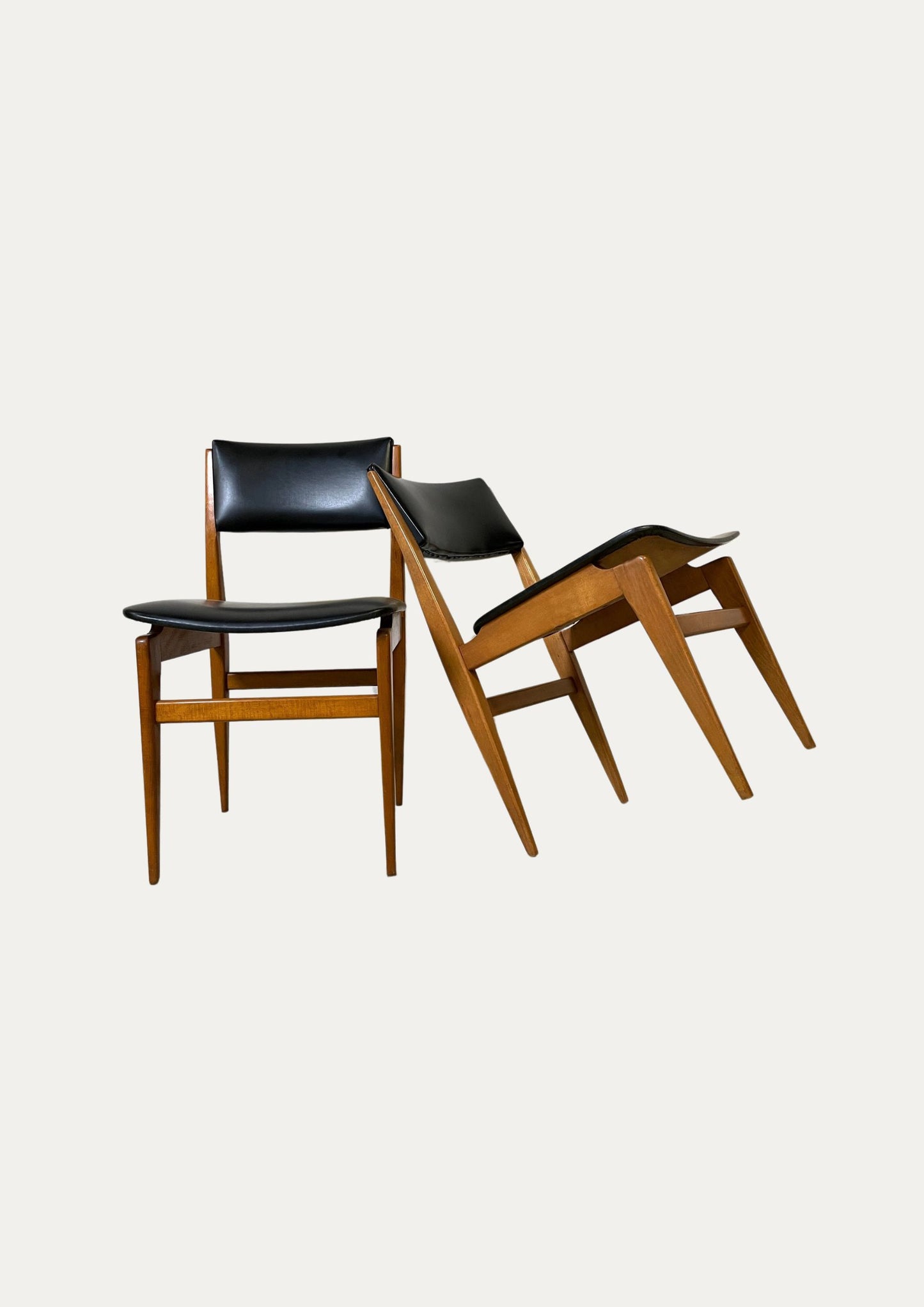Lot de 6 Chaises Style Scandinave en Skaï Noir et Teck ⎜ Années 1960