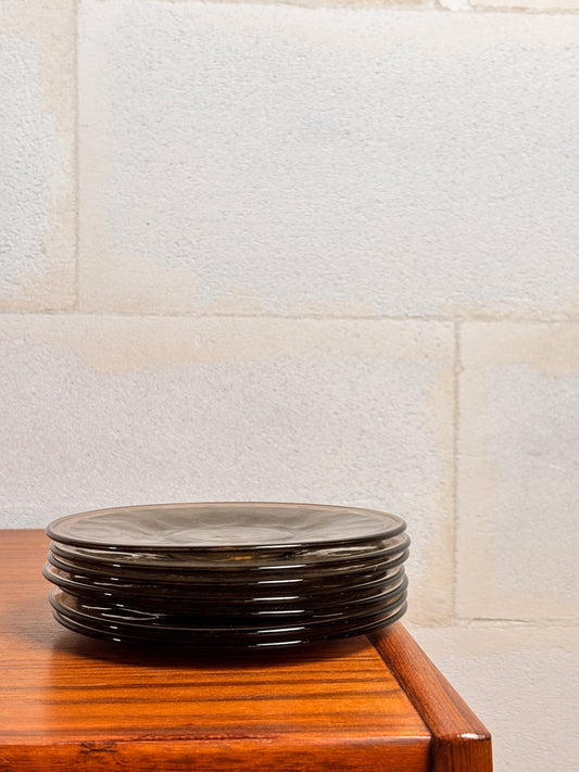 Lot de 6 Assiettes à Dessert en Verre Pressé – Vallerysthal "Pensées" par J.A. Stenger ⎥ Année 1935