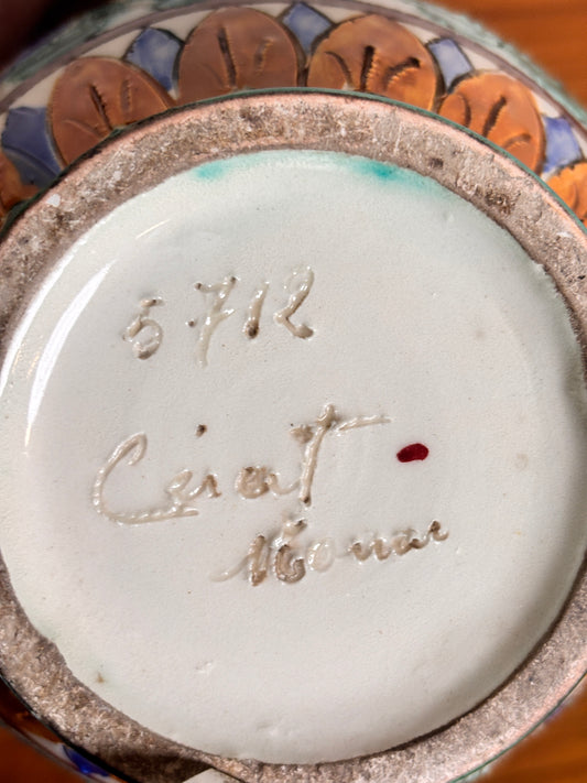 Vase pichet ansé – décor floral, signé Cerart Monaco ⎥années 1960