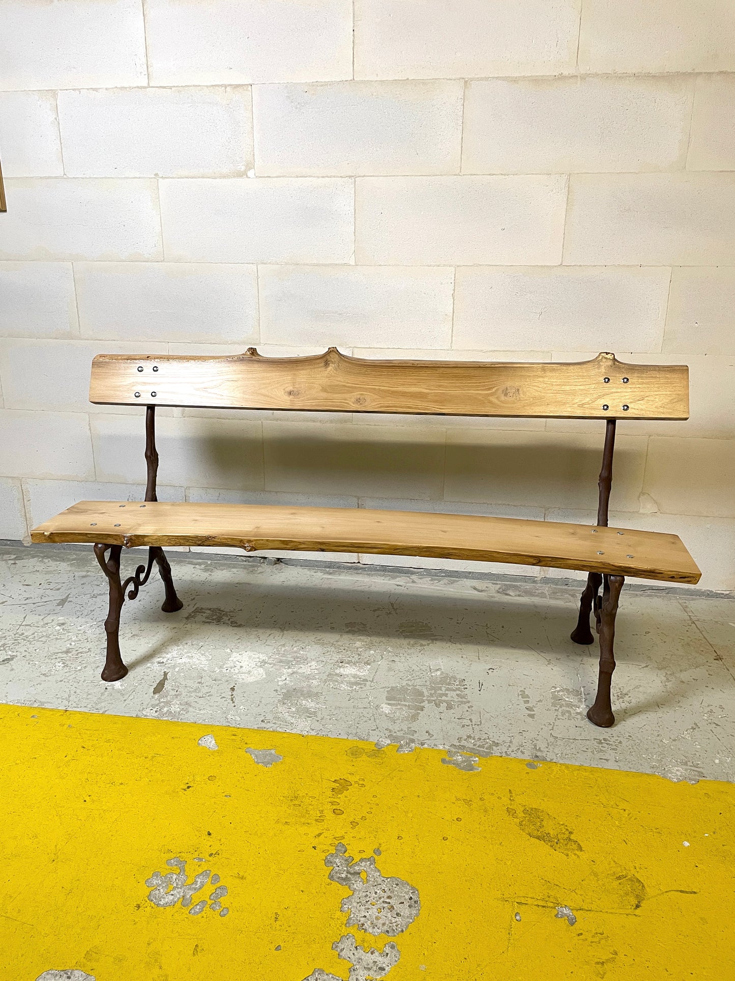 Rare Bench Signed Corneau Frères in Charleville Fully Restored to Original Condition with Rot-Proof Acacia Top ⎜ 1870s