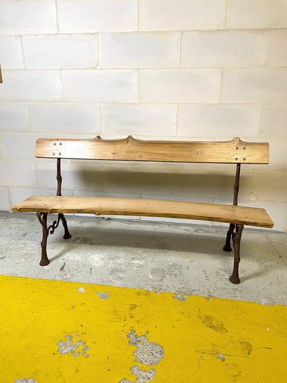 Rare Bench Signed Corneau Frères in Charleville Fully Restored to Original Condition with Rot-Proof Acacia Top ⎜ 1870s