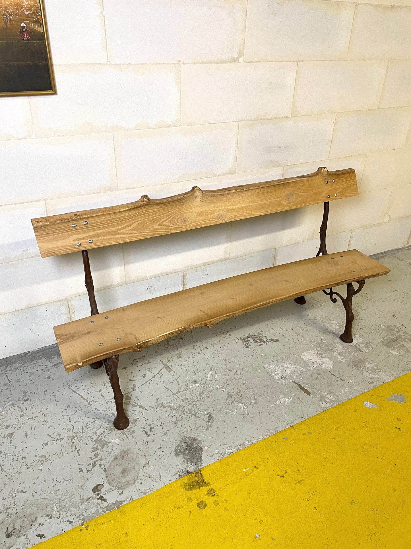 Rare Bench Signed Corneau Frères in Charleville Fully Restored to Original Condition with Rot-Proof Acacia Top ⎜ 1870s