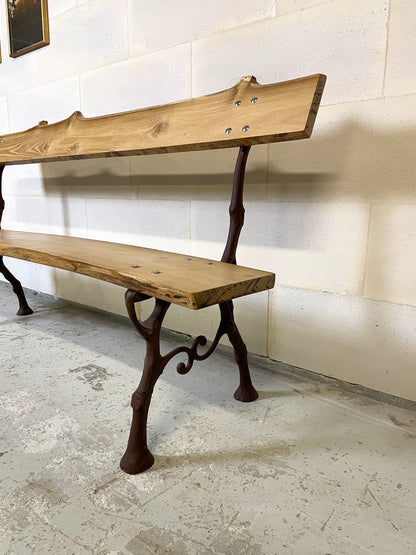 Rare Bench Signed Corneau Frères in Charleville Fully Restored to Original Condition with Rot-Proof Acacia Top ⎜ 1870s