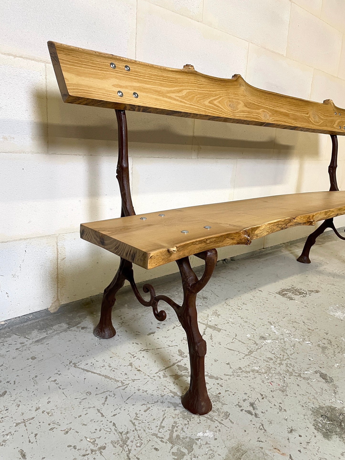 Rare Bench Signed Corneau Frères in Charleville Fully Restored to Original Condition with Rot-Proof Acacia Top ⎜ 1870s