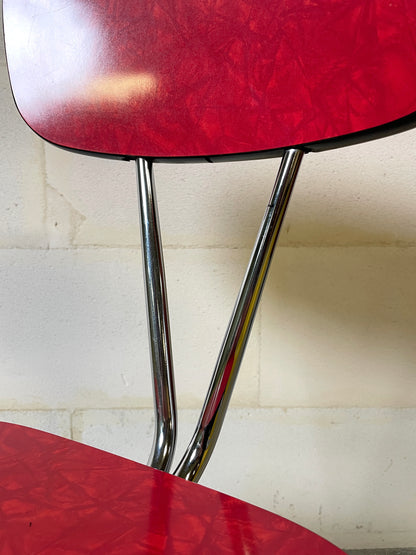 Lot rare 4 Chaises "formica" rouge de la marque NOVALUX Kortrijk Courtrai ⎜ années 1970