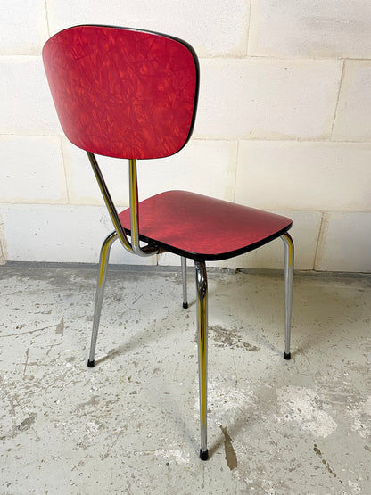 Lot rare 4 Chaises "formica" rouge de la marque NOVALUX Kortrijk Courtrai ⎜ années 1970