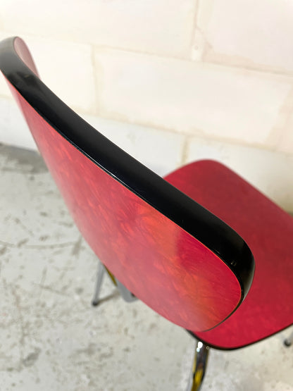 Lot rare 4 Chaises "formica" rouge de la marque NOVALUX Kortrijk Courtrai ⎜ années 1970