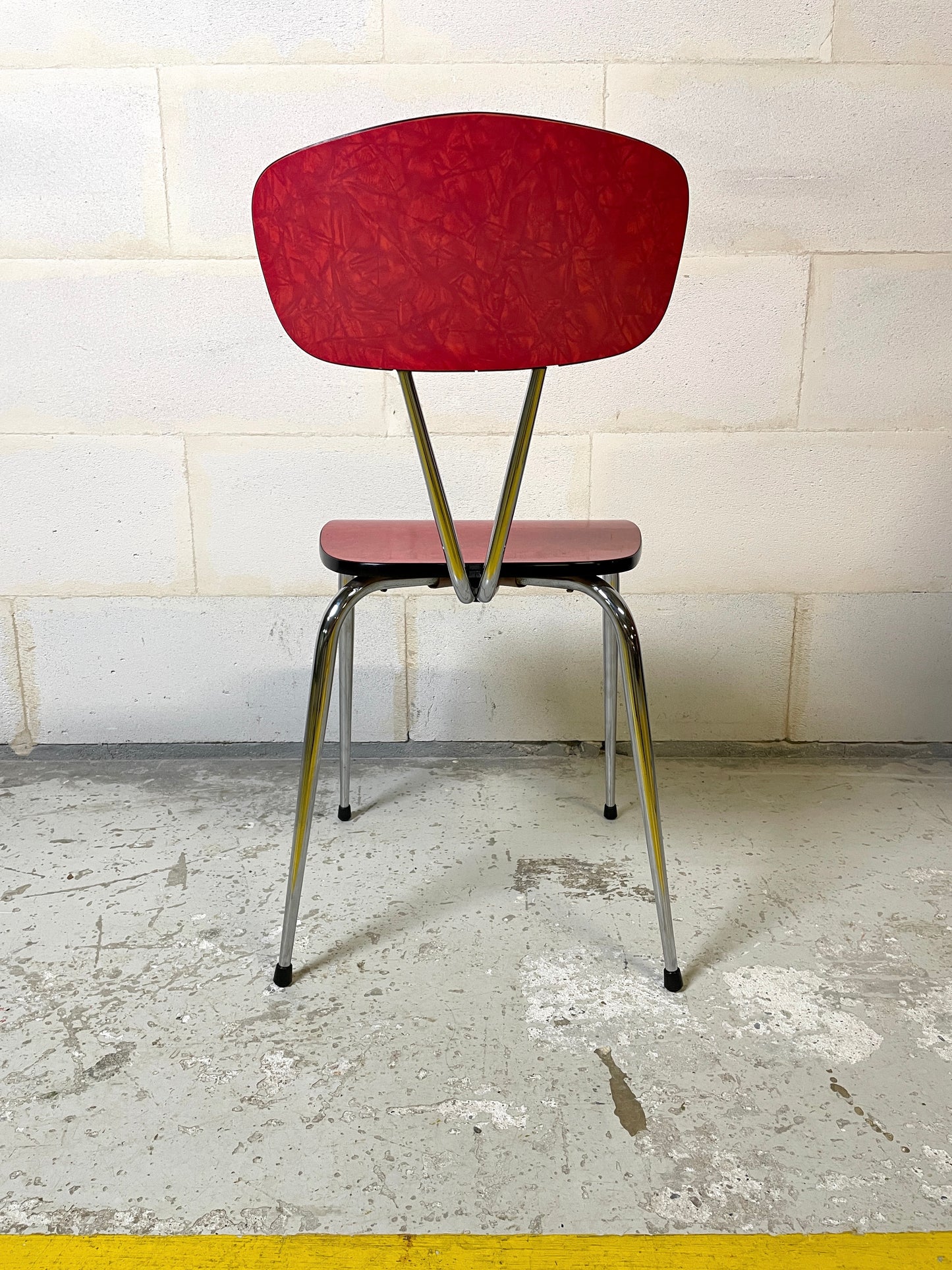 Lot rare 4 Chaises "formica" rouge de la marque NOVALUX Kortrijk Courtrai ⎜ années 1970