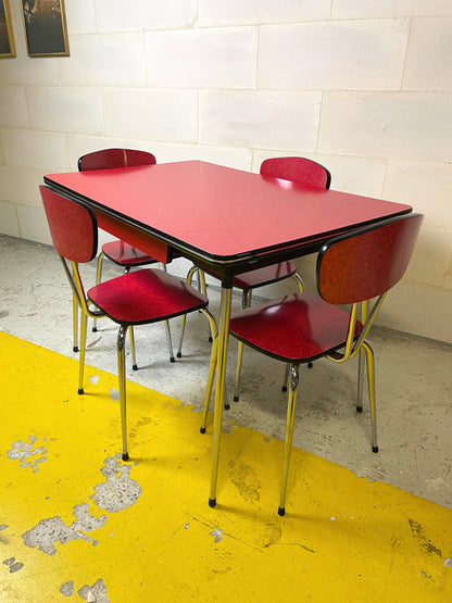 Lot rare 4 Chaises "formica" rouge de la marque NOVALUX Kortrijk Courtrai ⎜ années 1970