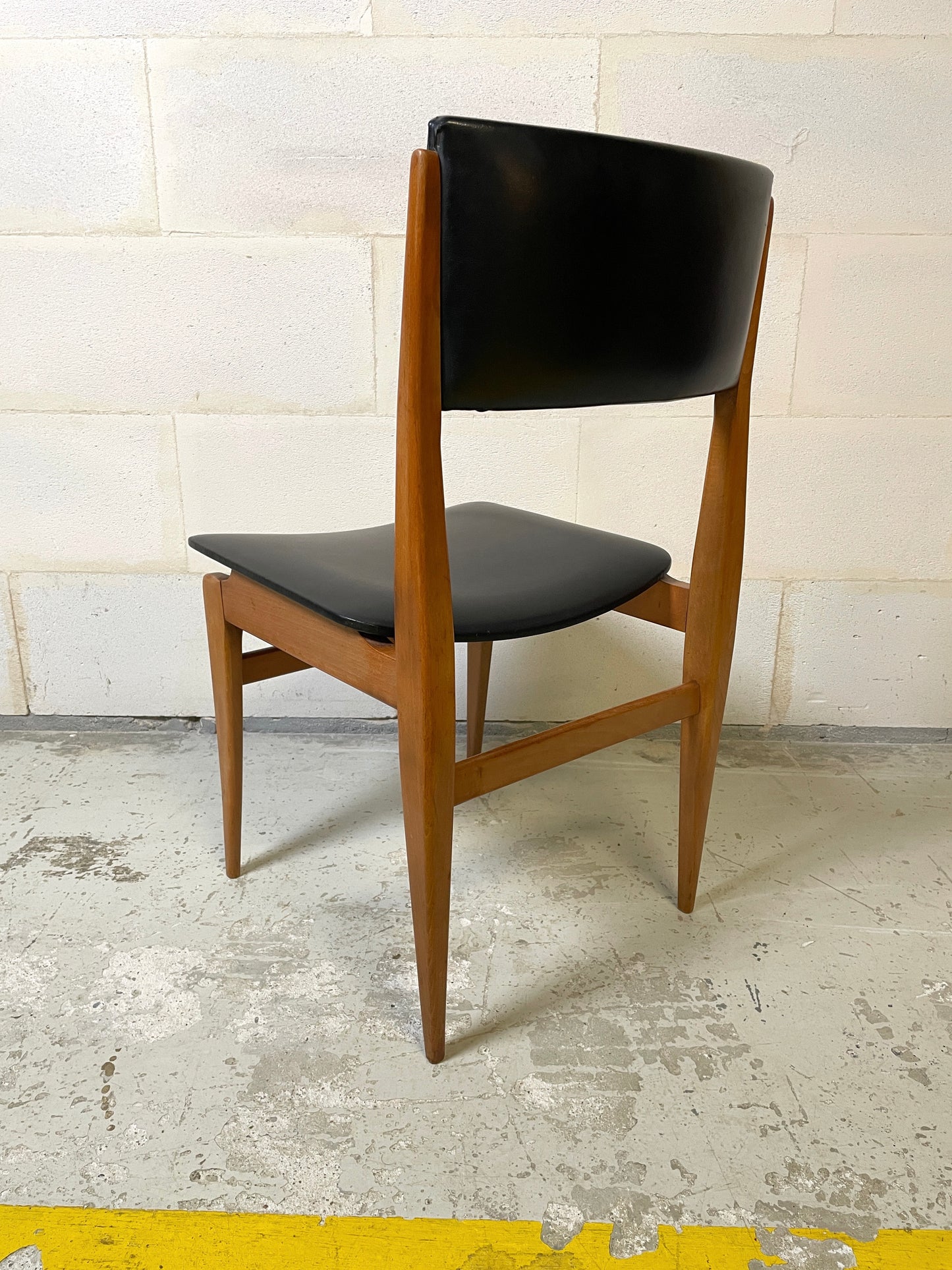 Set of 6 Scandinavian Style Chairs in Black Leatherette and Teak ⎜ 1960s