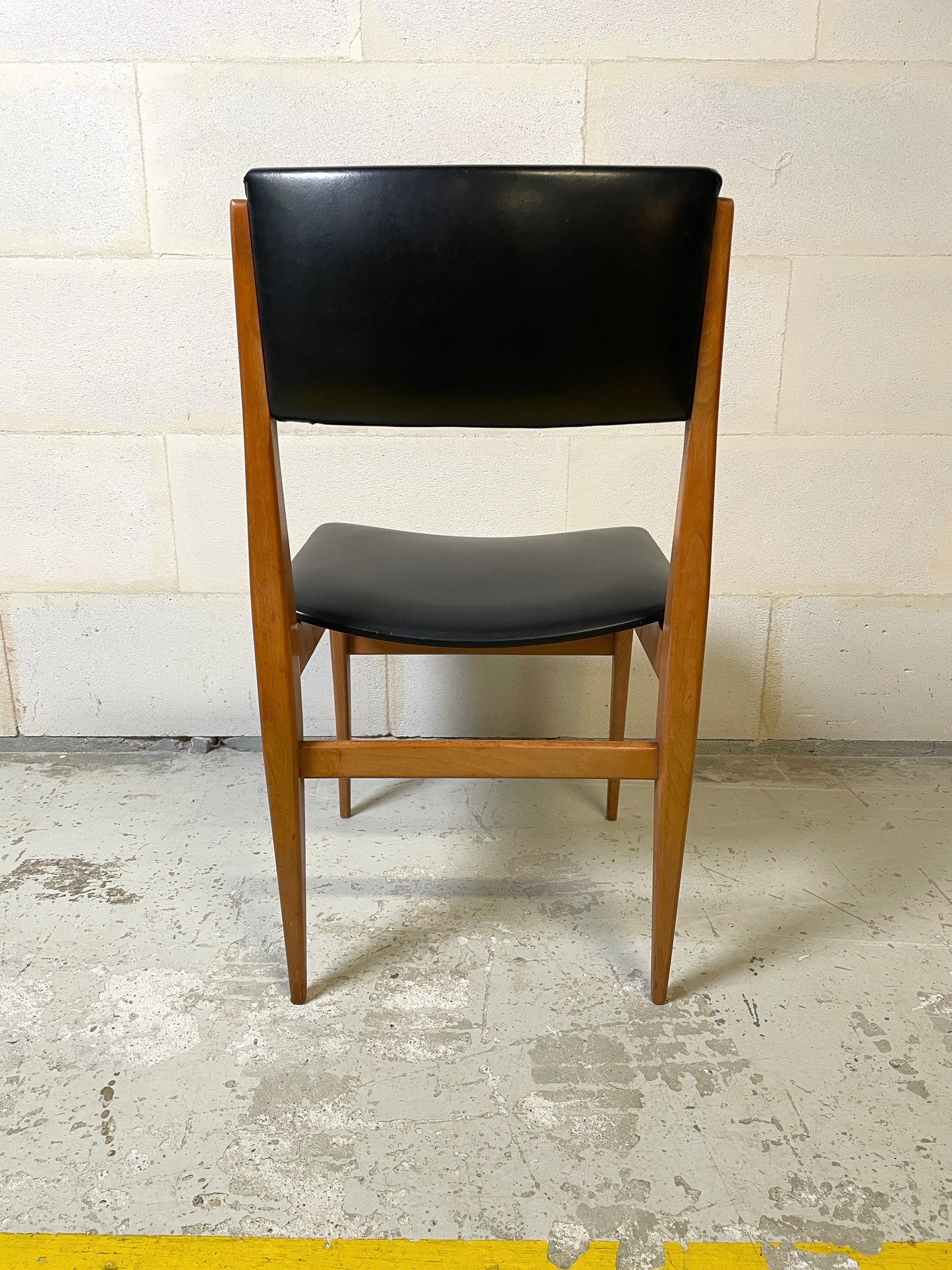 Set of 6 Scandinavian Style Chairs in Black Leatherette and Teak ⎜ 1960s