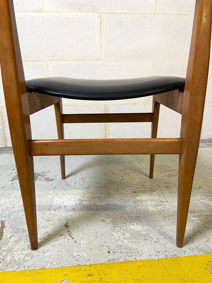 Set of 6 Scandinavian Style Chairs in Black Leatherette and Teak ⎜ 1960s