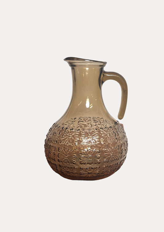 Pichet en verre moulé motif fleur I Années 70