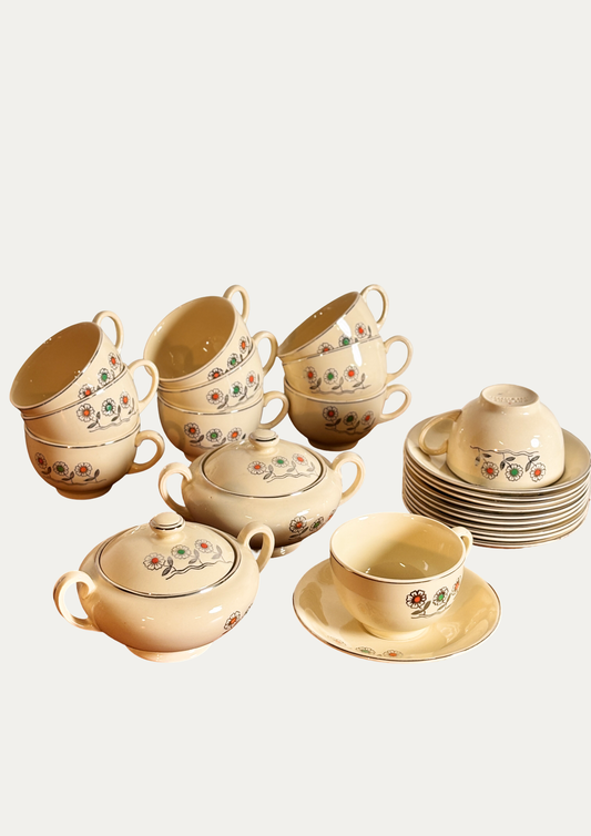 Lot de 11 tasses, soucoupes et 2 sucrier Johnson Brother I Années 70