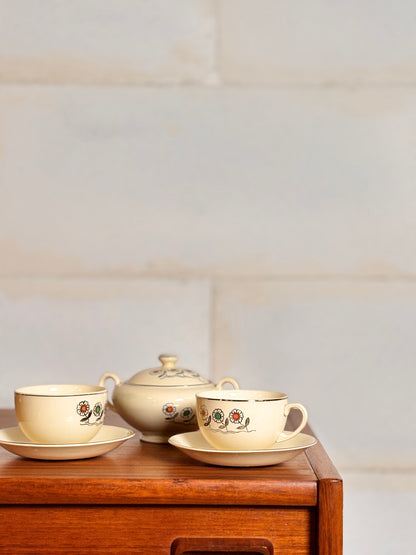 Lot de 11 tasses, soucoupes et 2 sucrier Johnson Brother I Années 70