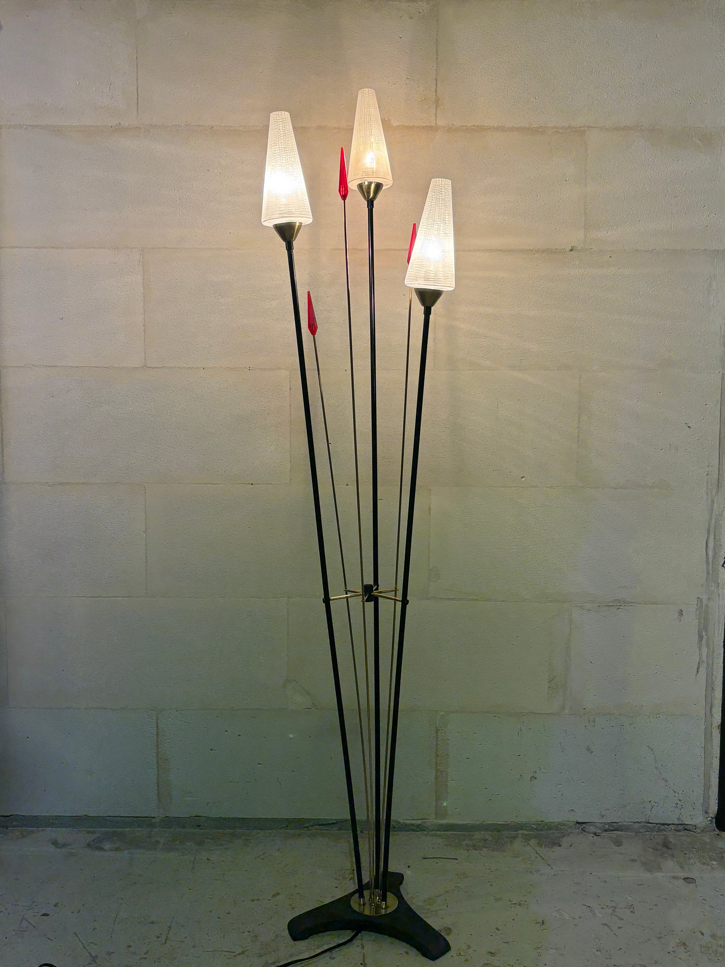 Lampe roseaux vintage à 3 feux I Années 1950-60