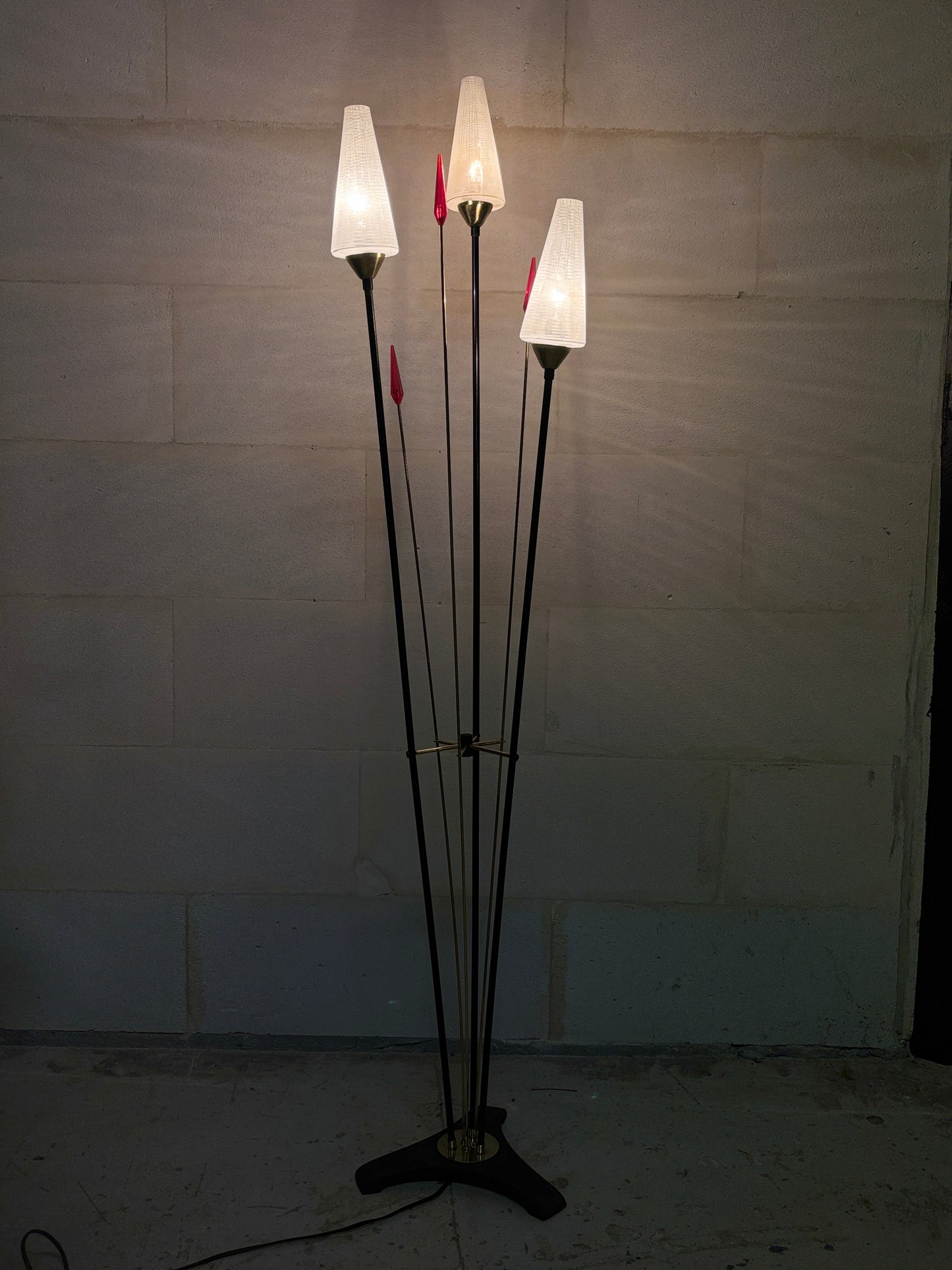 Lampe roseaux vintage à 3 feux I Années 1950-60
