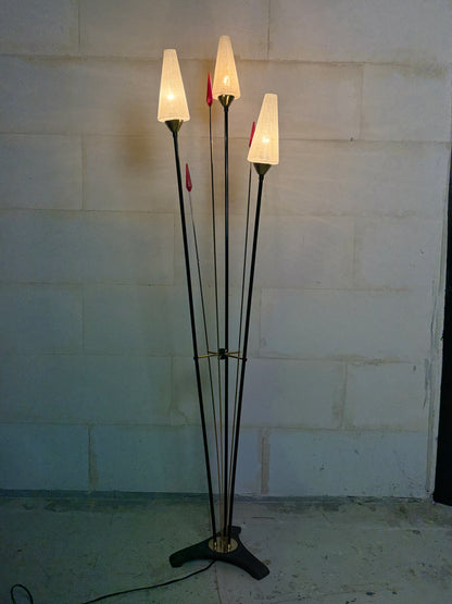 Lampe roseaux vintage à 3 feux I Années 1950-60