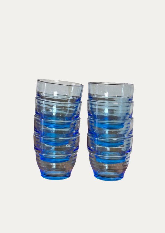 Lot de 8 verres arco France bleu I Années 70