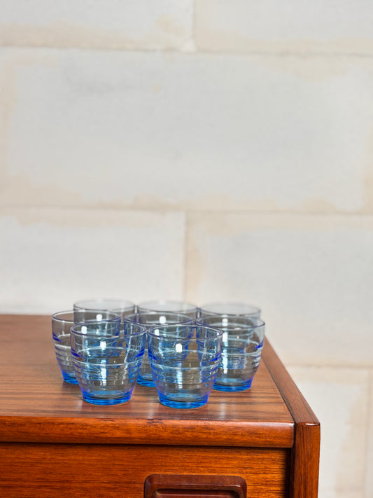 Lot de 8 verres arco France bleu I Années 70
