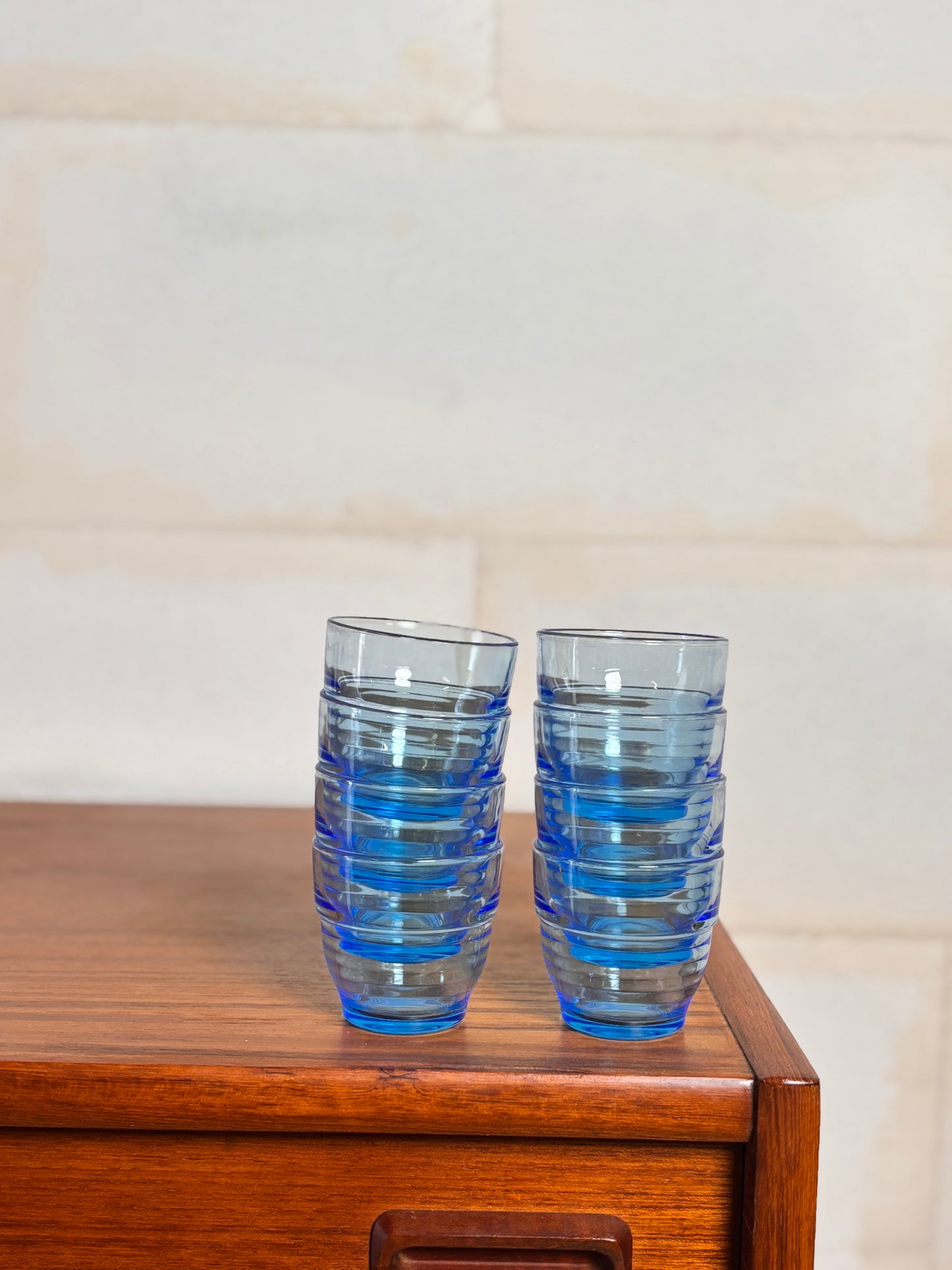 Lot de 8 verres arco France bleu I Années 70