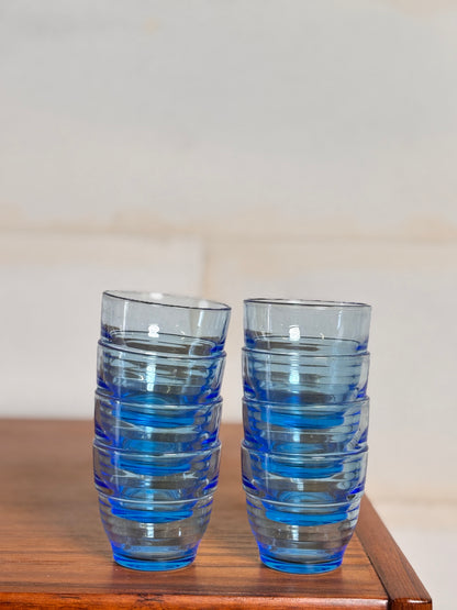 Lot de 8 verres arco France bleu I Années 70