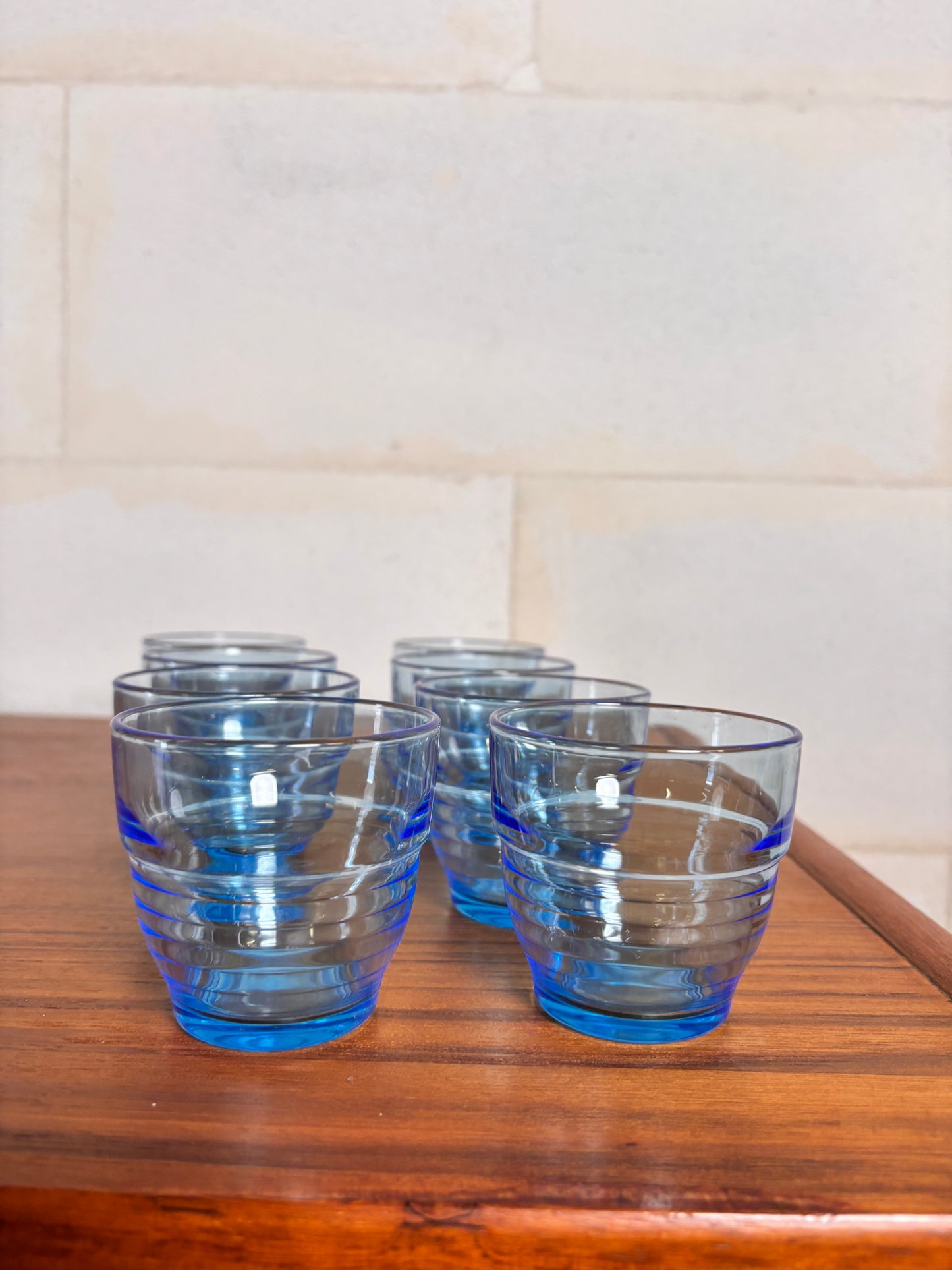 Lot de 8 verres arco France bleu I Années 70