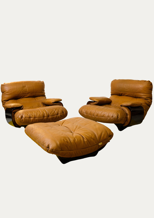Lot de 2 fauteuils, 1 chauffeuse Marsala par Michel Ducaroy pour Ligne Roset I Années 1970