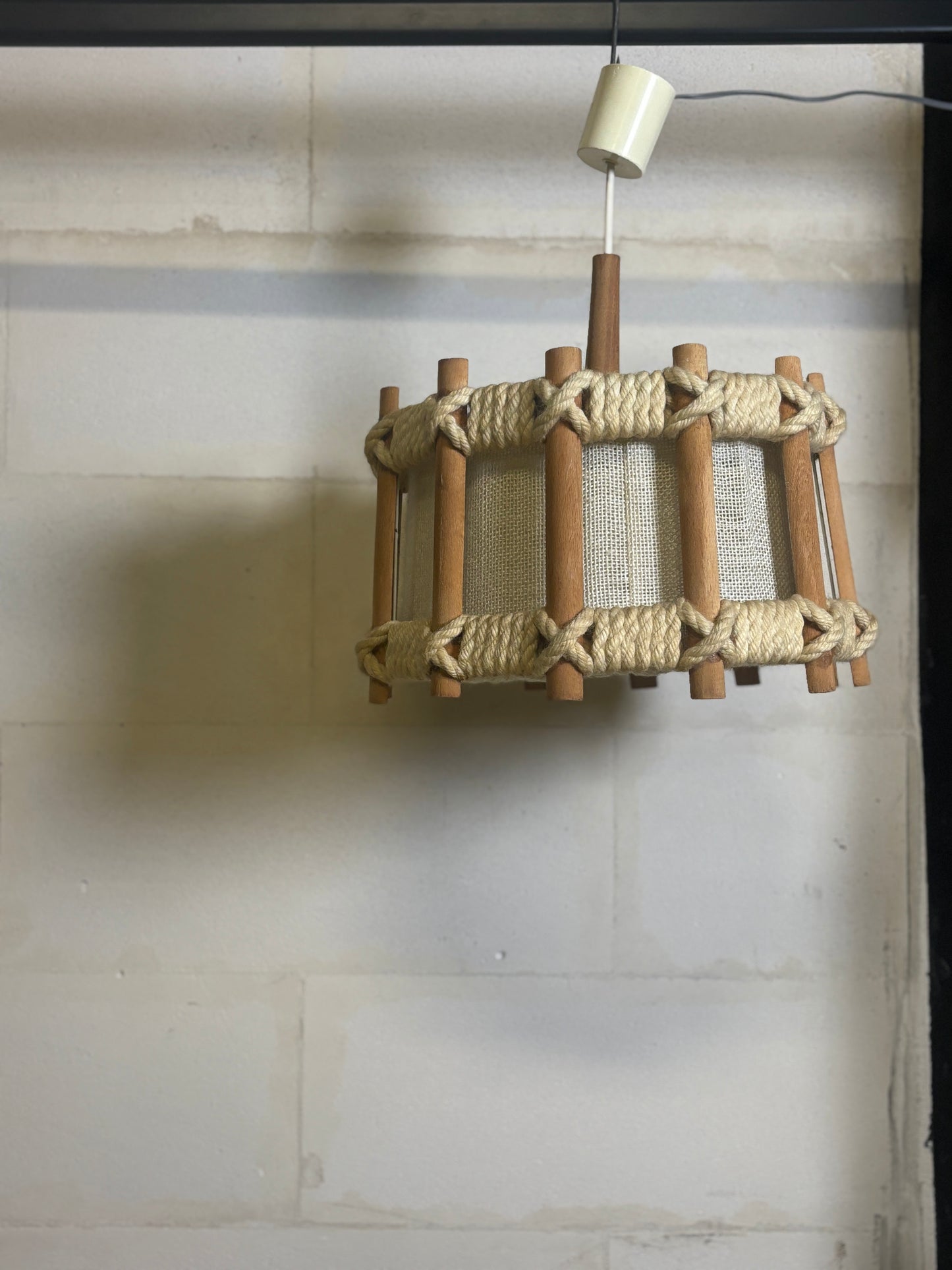 Scandinavian vintage braided rope pendant light | 60s-70s